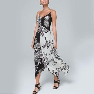 WHBM $170 Mixed-Print Handkerchief Dress Black White Pineapple Print Size 4